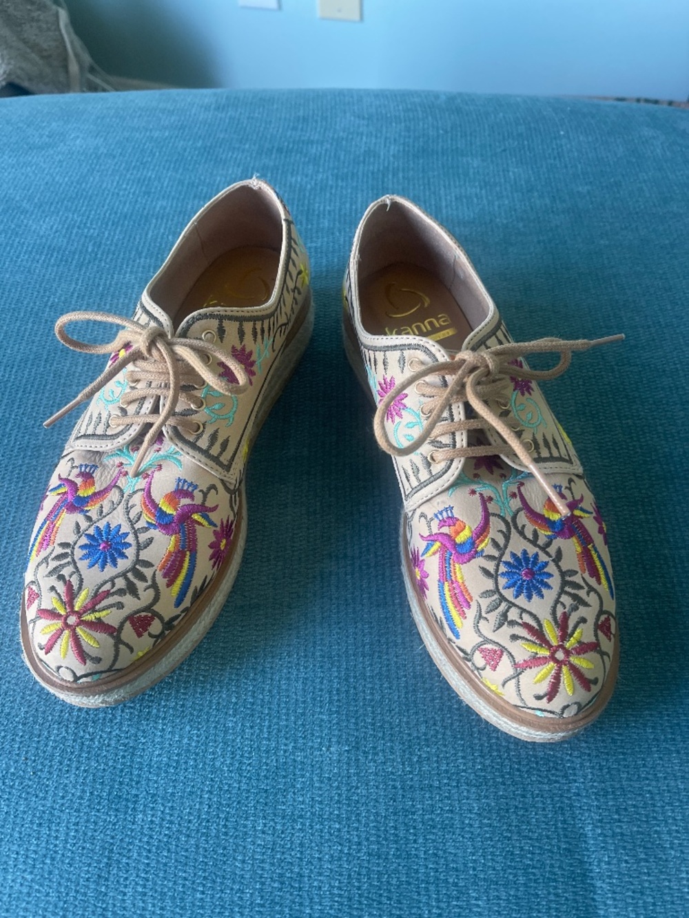 KANNA Cordova SUNDANCE $248 Embroidered Nubuck Oxford Espadrilles Shoes 37(size7